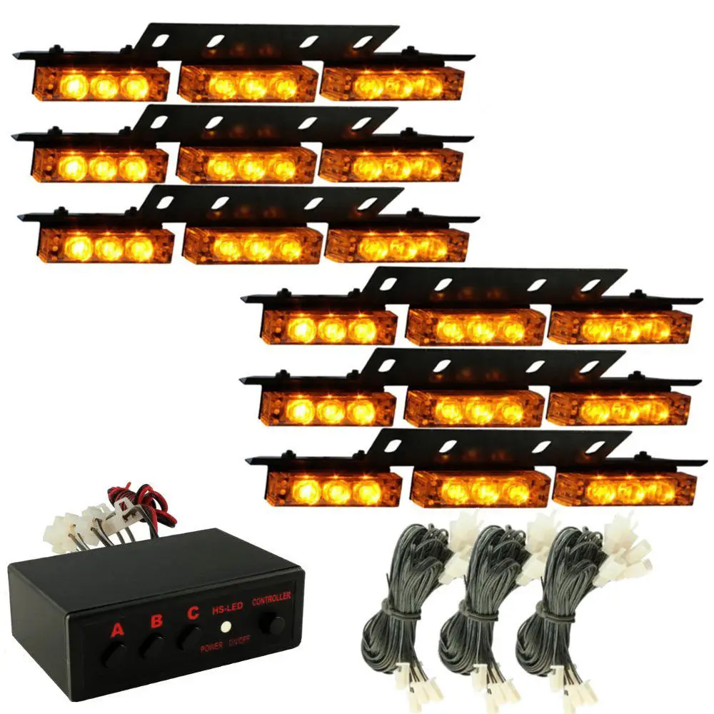 

54 LED Flash Emergency Car Strobe Lights Yellow Automotive Explosive Car Front Grille Deck Strobe Flashing Lamp Amber