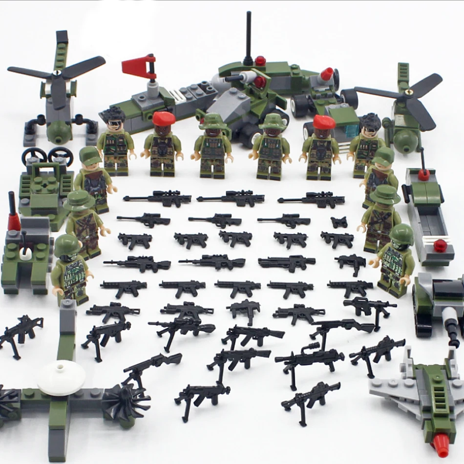 

437PCS Jungle Attack 12in1 Military Combat Helicopter Tank Soldier Gun Compatible Legoingly Army ww2 Figures Building Blocks Toy