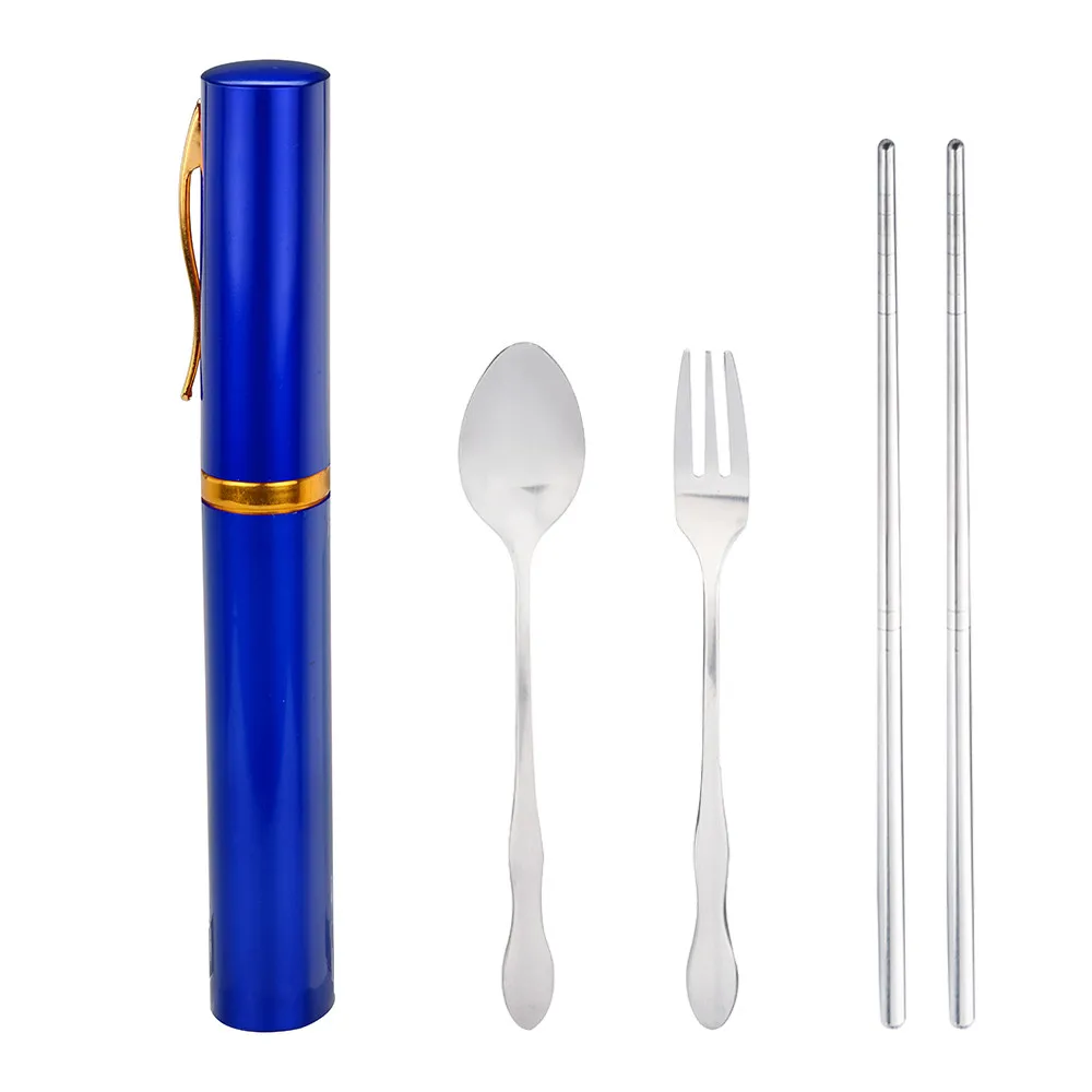 

Portable Folding Travel Dinnerware Set Stainless Steel Tableware Camping Tools Fork Spoon Foldable Chopsticks Catering 19MAR13