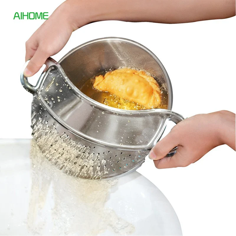 Stainless Steel Clip on Pot Strainer Pasta Colander Vegetables Food