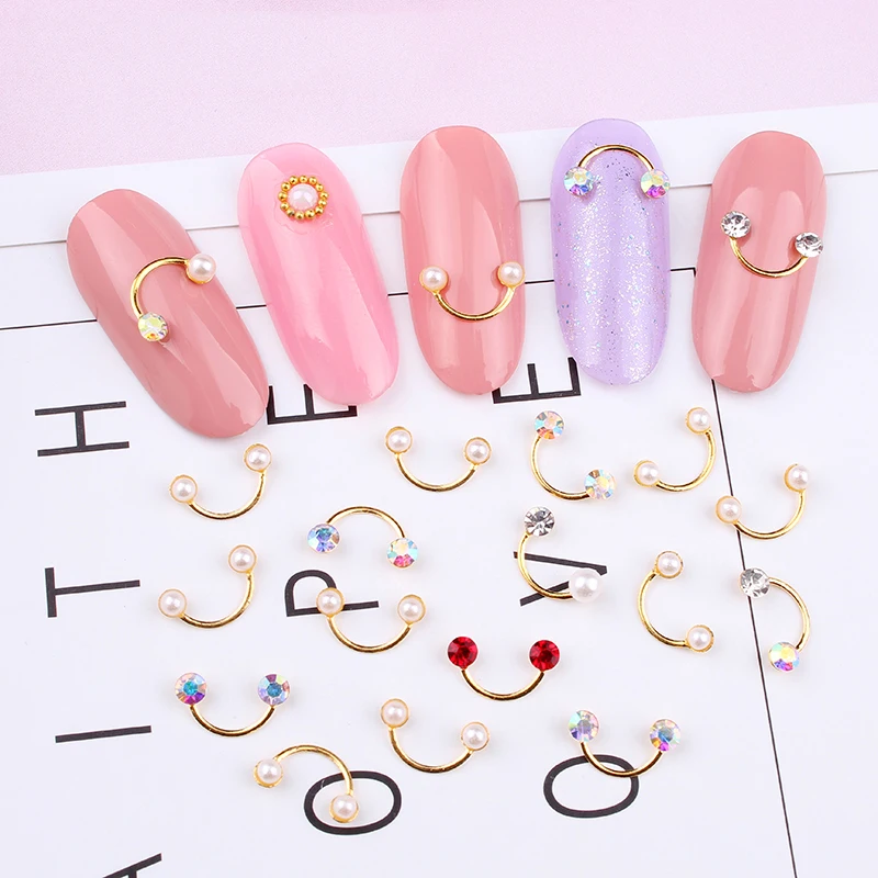 

10pcs Alloy Nail Crystal Pearl Rhinestones "U" Shape Charms Diamond Gems For Nails Art Decor Gold Rhinestones Jewelry JE36