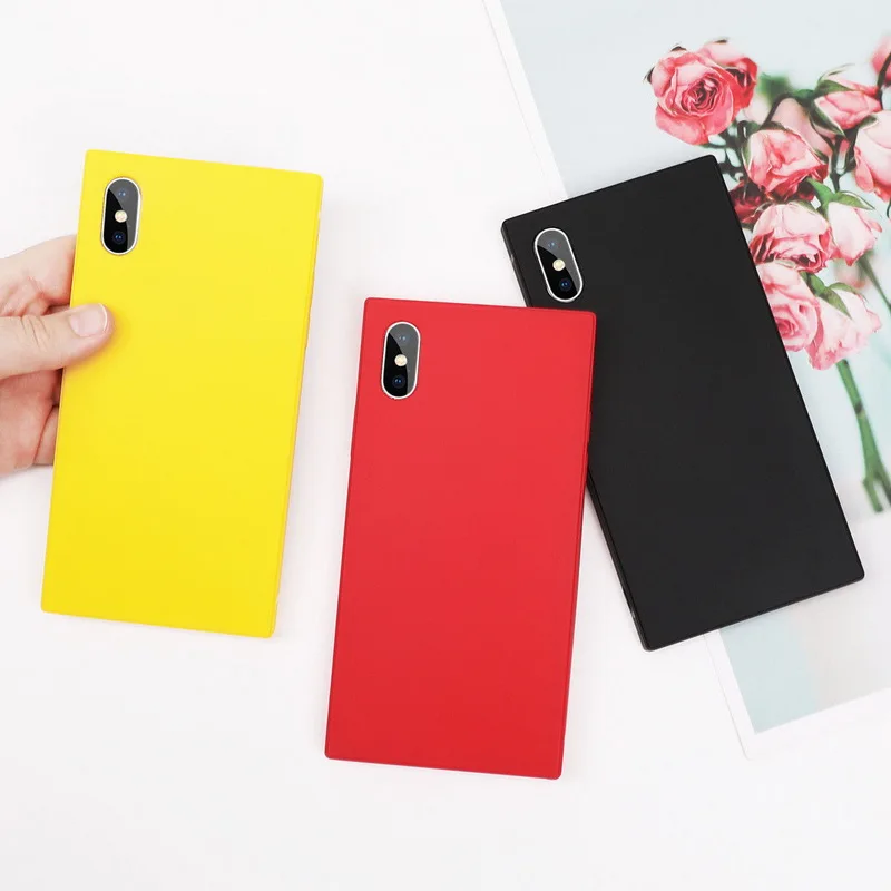 

Fashion Candy Color Square Case For iPhone 6 6S Plus 7 Soft Silicone Full Cover Shockproof Back Coque For iPhone X 7 8 Plus Case