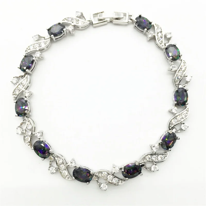 Радуга Мистик цвет серебро Наложение ссылка браслет-цепочка и браслет 8 дюймов для Для женщин