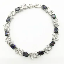 Радуга Мистик цвет серебро Наложение ссылка браслет-цепочка и браслет 8 дюймов для Для женщин