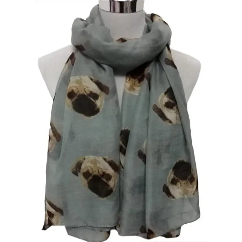  Lady Womens Long Cute Pug Dog Print Scarf Wraps Shawl Soft handkerchief women's scarves handkerchief hijab scarf 40FE2612