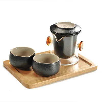 Китайский чайный набор кунг-фу с поддоном, керамический чайник чайная чашка, портативный дорожный чайный сервиз, чайная посуда gaiwan - Цвет: f