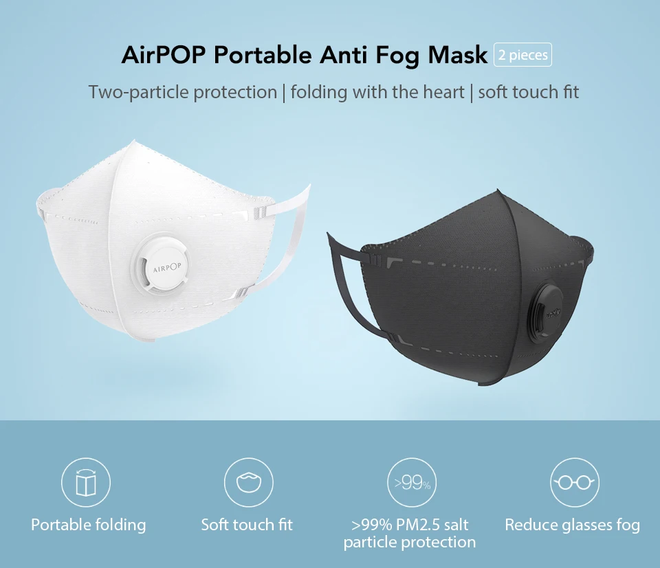 Xiaomi Mijia AirPOP Airwear Mask Light 360 PM2.5 Anti-Pollution Anti-haze FaceMask Material Antibacterial AIRWEAR Filter (9)