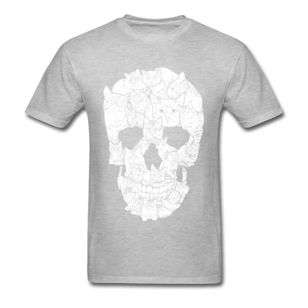 Sketchy Cat Skull NEW YEAR DAY 100% Cotton O Neck Tops Tees Short Sleeve Summer Tee Shirt Hip Hop Printing T Shirt Sketchy Cat Skull grey
