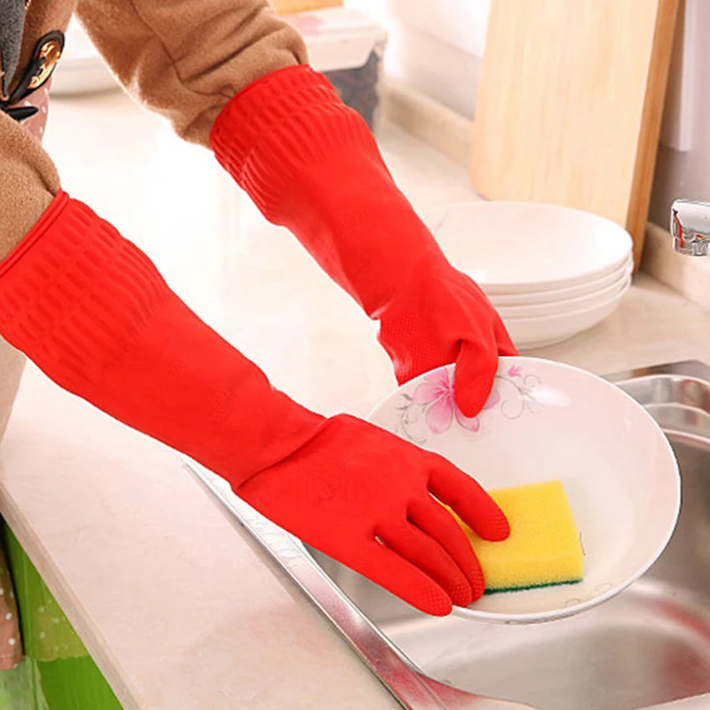 Rubber Dish Gadget 1 Pair Latex Long Sleeves Gloves Car Waterproof Cleaning Home Tool 38CM Wash Kitchen Dishes