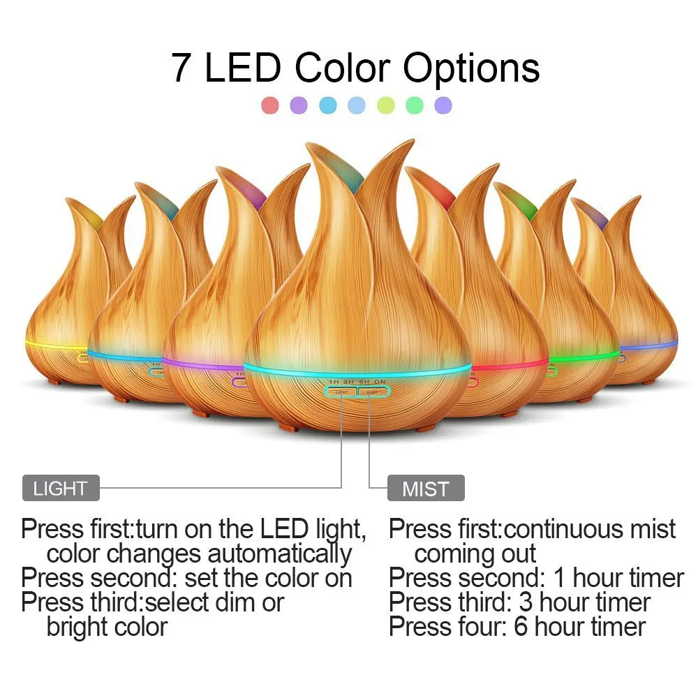  400ml Aroma Essential Oil Diffuser Ultrasonic Air Humidifier with Wood Grain 7 Color Changing LED L