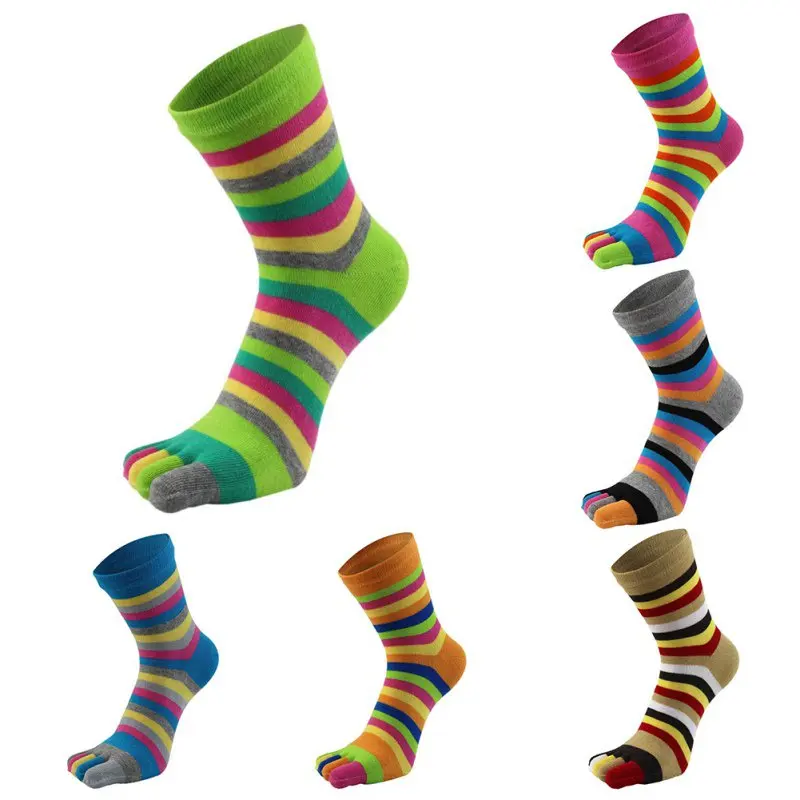 Модные женские пять пальцев мягкие хлопковые носки с пальцами красочные женские короткие Чулочные изделия забавные полосатые носки