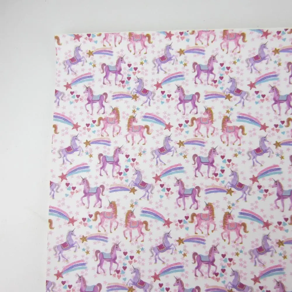 

Printed Faux Leather sheets horse unicorn stars synthetic leather hair bow fabric diy crafts 8"x11.8" 1piece PR027