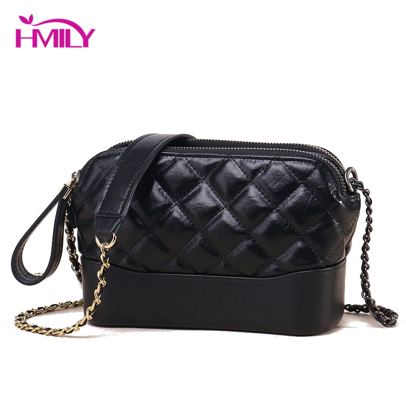 

HMILY Genuine Leather Classic Women Messenger Bags Real Cowskin Womens Chain Handbags Fashion Diamond Lattice Shoulder Bag