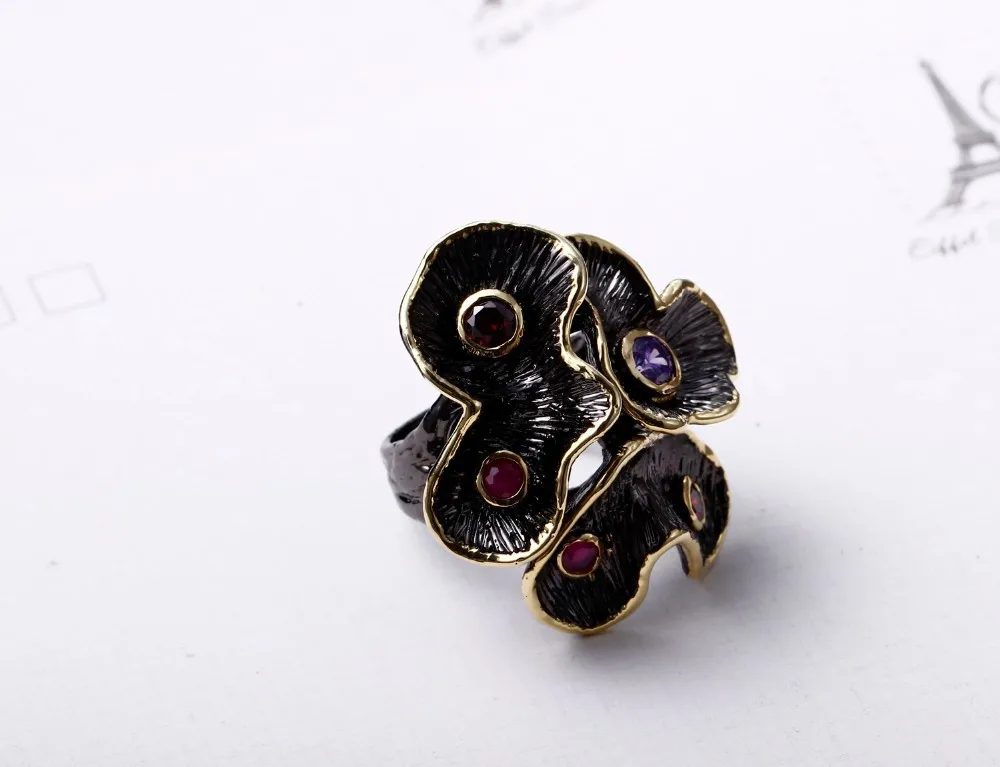 DC1989 Special New Colors Rings For Women Flower Engagement Ring Gold& Black Plated Environmental Friendly Material Lead Free