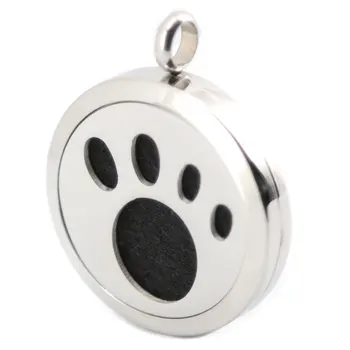 

10pcs 30mm Round Silver Dog Paw Print Stainless Steel Premium Aromatherapy Essential Oil Diffuser locket With chain and Pads