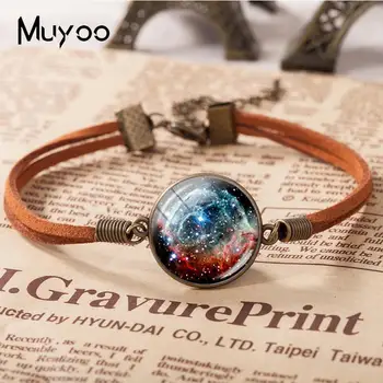 

2018 New Galaxy Astronomy Bracelets Thors Helmet Nebula Leather Bracelet Art Glass Dome Photo Jewelry