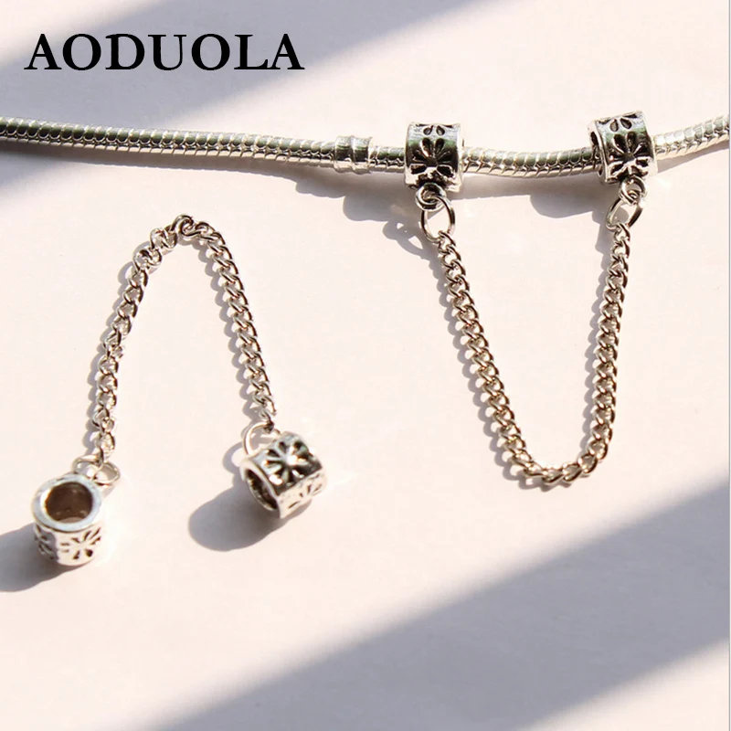 

AODUOLA 10pcs/lot Silver Color European Fit Bracelet Safety Chain