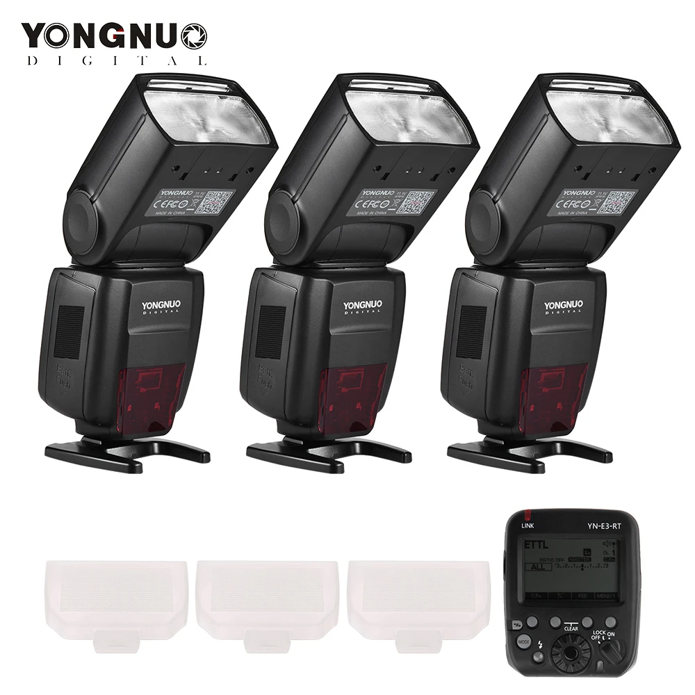 

3PCS YONGNUO YN686EX-RT TTL 2.4G 5600K Master Slave Wireless Flash Speedlite+Flash Trigger+3pcs Flash Diffuser for Canon Camera