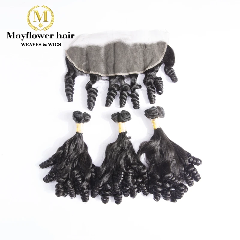

Mayflower Funmi Hair 2/3 bundles Spring curl with 13x4" frontal for full head Double drawn Remy hair weft Natural black 8-18"