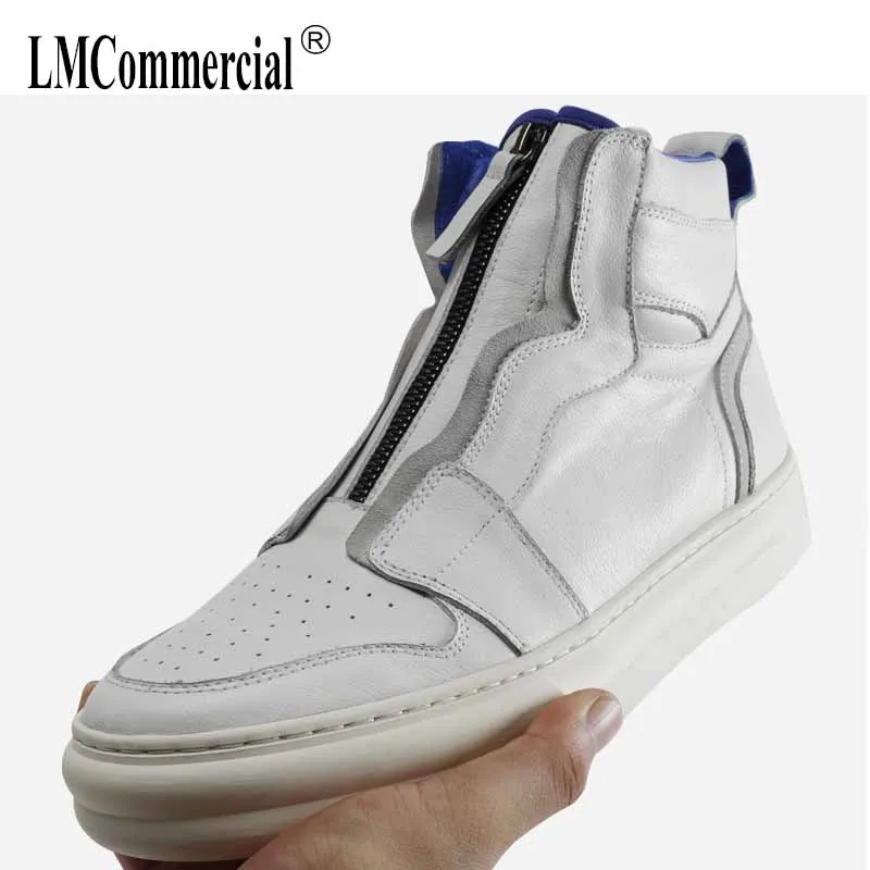 

Men's High top shoes Korean White Genuine Leather all-match cowhide autumn winter British retro Martin boots military boots