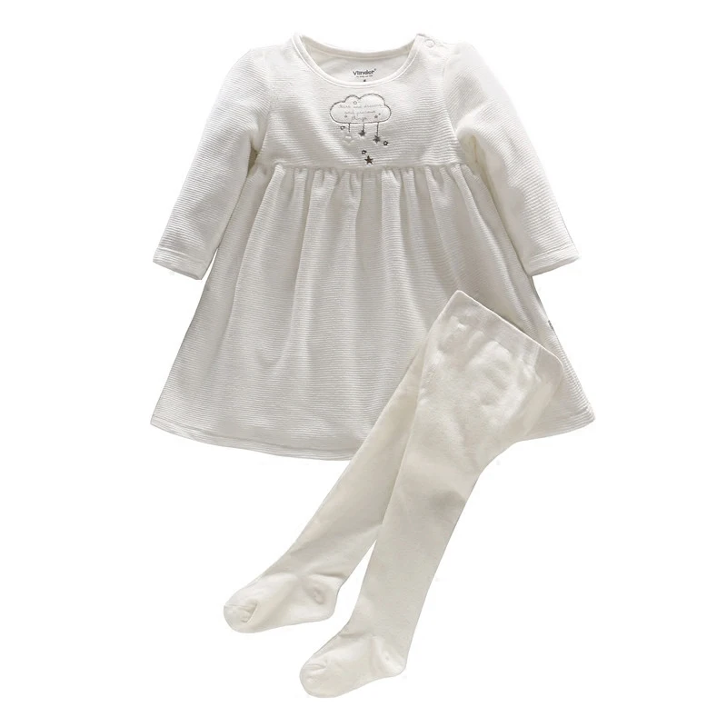 

Vlinder 2018 New 2pcs Set Fashion Baby Girls Spring Autumn Cute Print Clouds Stars Cotton Long Sleeves Dresses Newborn Pantyhose