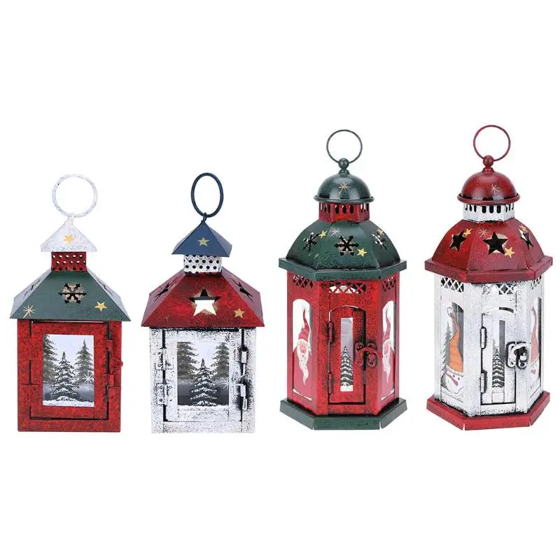 

Vintage Christmas Hanging Candlestick Candle Holders Lantern Home Xmas Festival Decoration Ornament Gift 4style New Year's decor