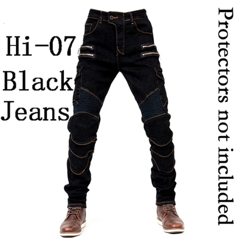 Новинка хаки/черный/синий мотоциклетные брюки мужские мото джинсы на молнии защитное снаряжение мотоциклетные Брюки Штаны для мотокросса мото брюки - Цвет: Hi-07 Black jeans O