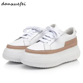 

Women's genuine leather lace-up platform falts brand designer mix color leisure espadrilles comfortable sneakers brogues shoes
