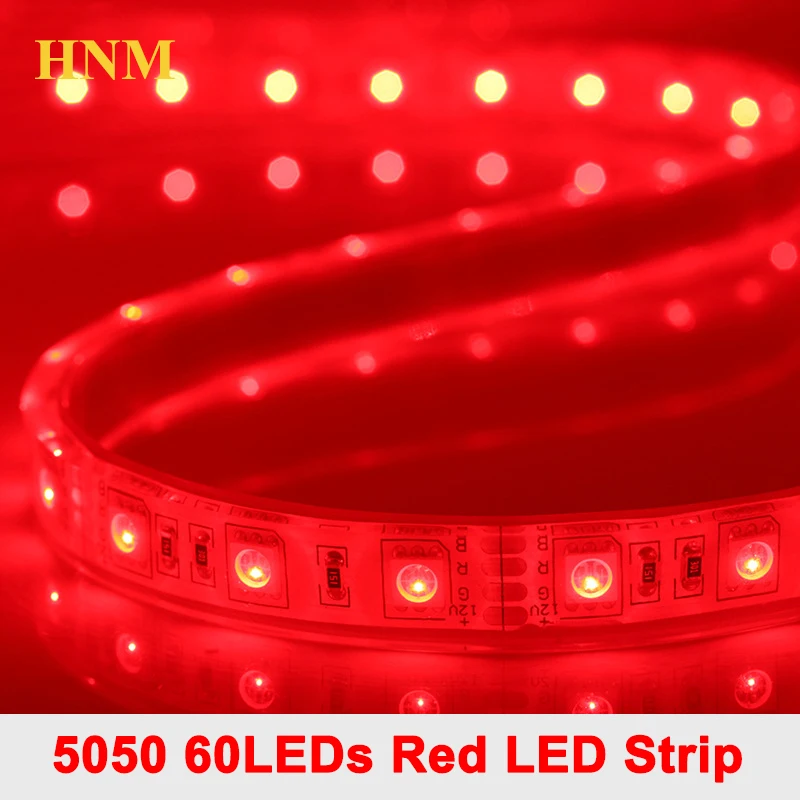 12V SMD 5050 60LEDs RED LED Strip Light Flexible Tape 5M/Roll 300LEDs White PCB Waterproof