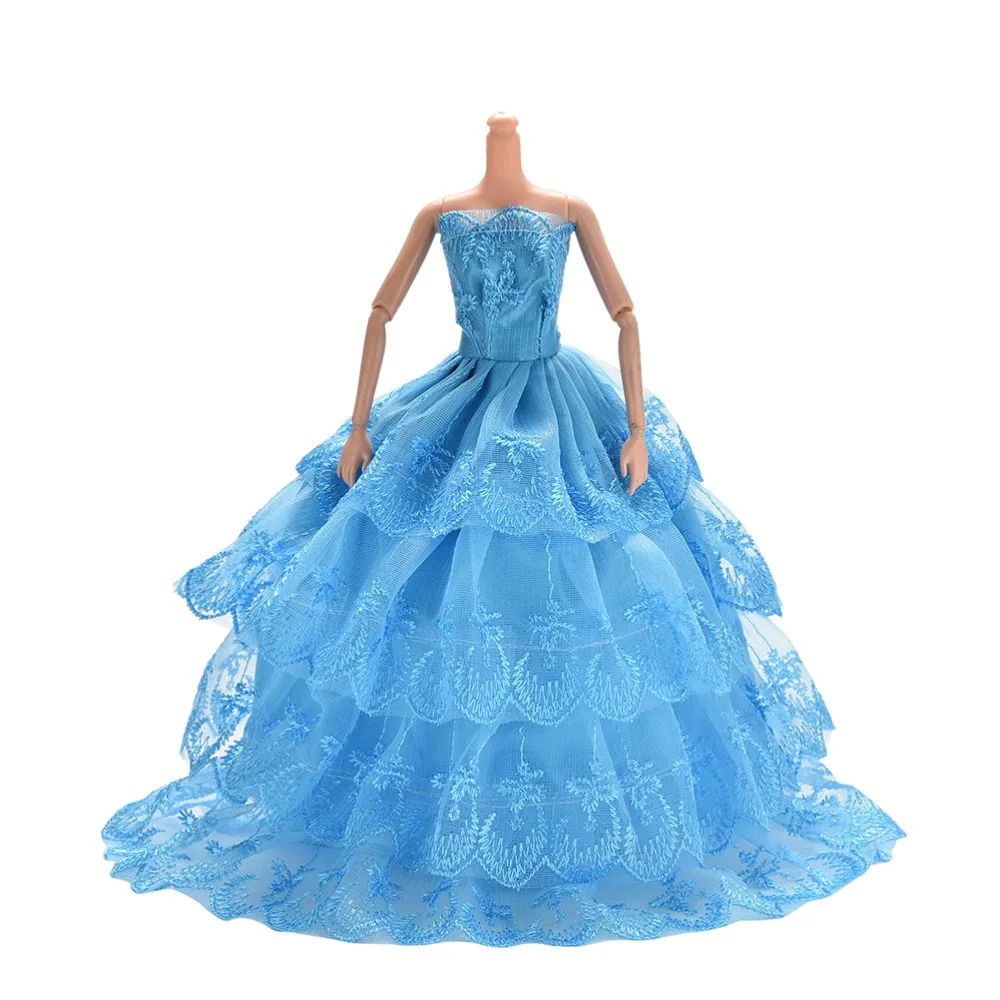 

1PCS New Blue 4 Layers Dress For s Handmade Embroidery Lace Wedding Dress For 11" Doll Accessories Hot Sell