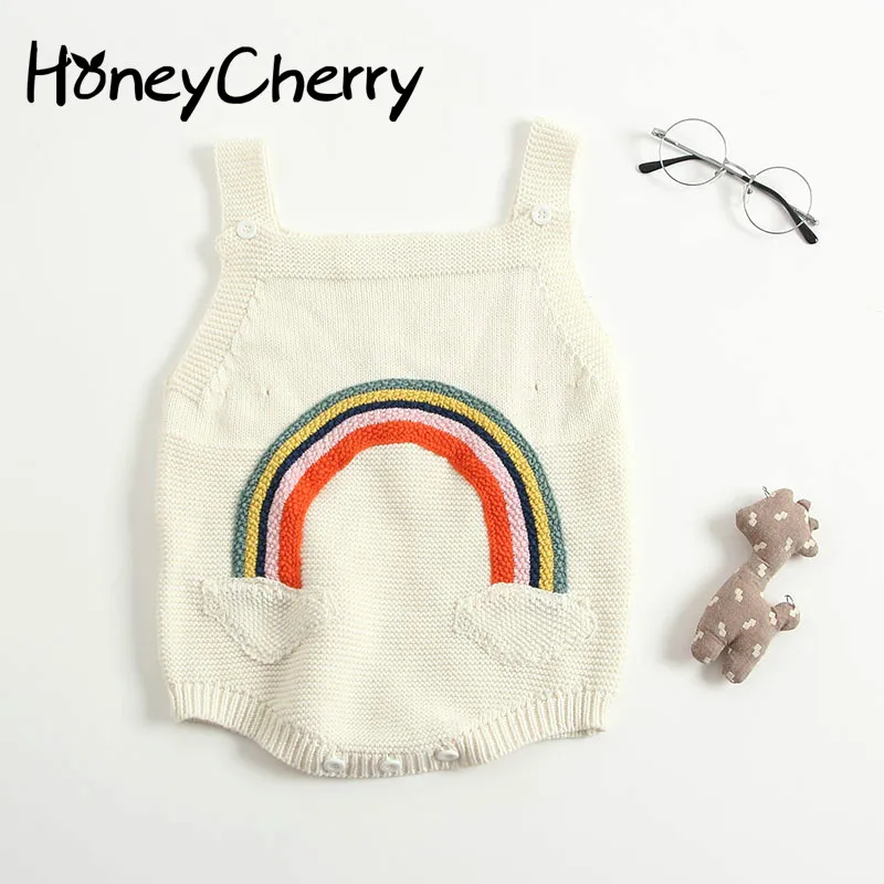 

2019 Autumn Baby rompers Baby Gir Rainbow Vest Knitted Climbing Clothes 3-6-9 Children's Clothing Baby Girl Clothes