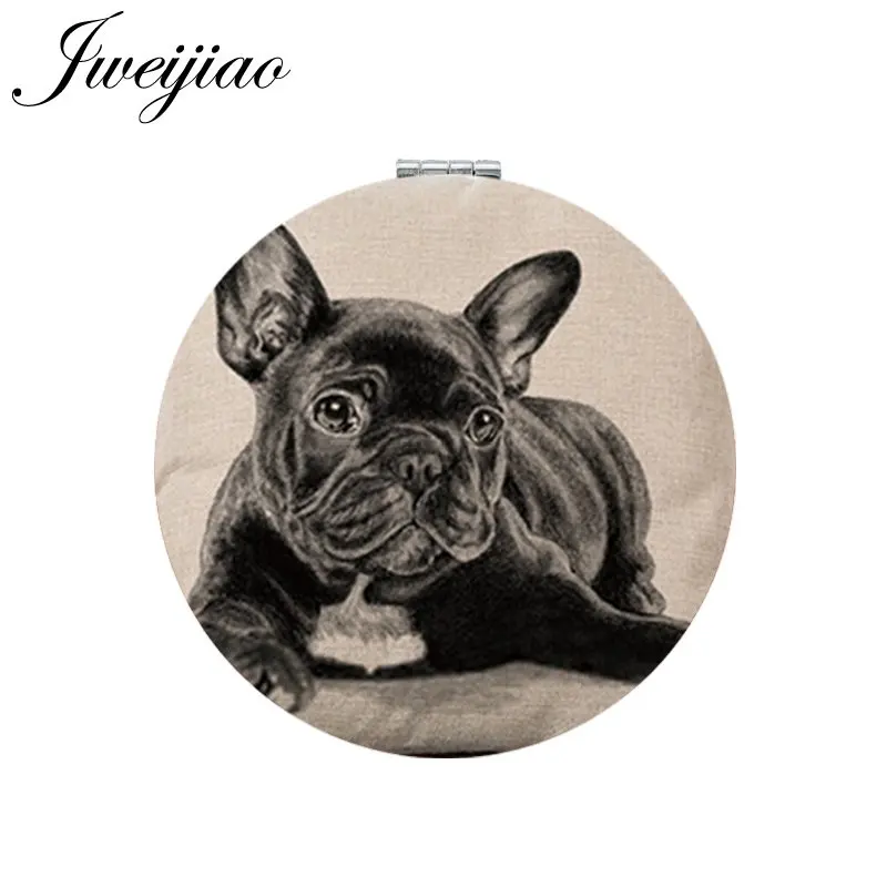 

JWEIJIAO Animal Dog Art Photo Makeup Mirror Mini Folding 1X/2X Magnifying Portable Round Hand Compact Mirrors