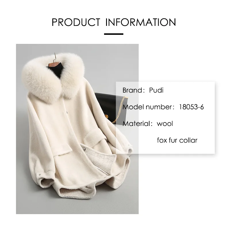 PUDI A18053 Женское зимнее теплое пальто из натуральной шерсти с натуральным лисьим воротником, Женское пальто, куртка, пальто