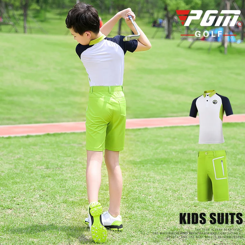 Pgm/комплекты одежды для мальчиков-подростков летняя детская футболка с короткими рукавами шорты с карманом на молнии в стиле пэчворк, спортивная одежда для гольфа, D0784