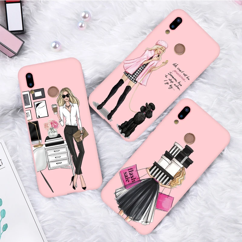 

TPU Soft Cover Case For Huawei Mate 20 10 P30 P20 P Smart 2019 Pro P8 P9 P10 Lite 2017 Black Brown Hair Baby Mom Girl Pink Case