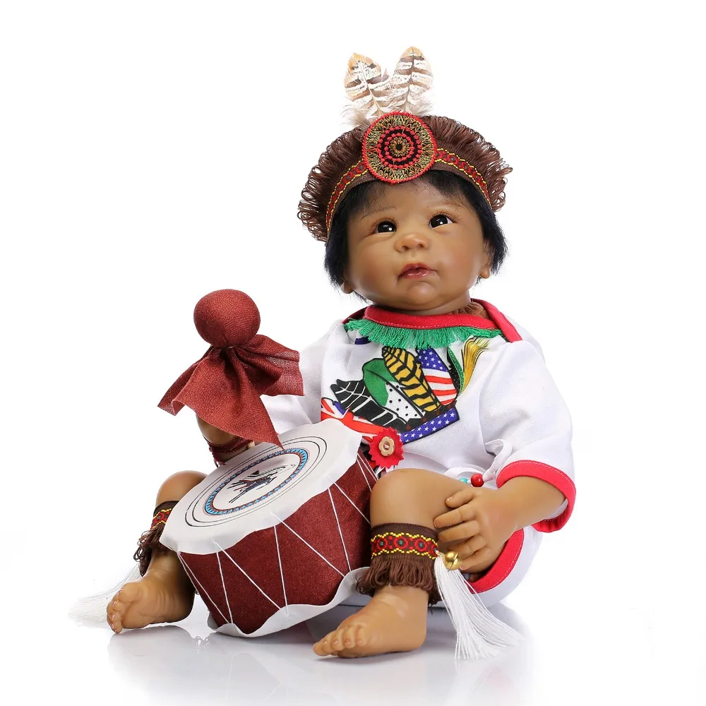 

NPKCOLLECTION Reborn Baby Doll Indian Inspired Toy 22" Realistic Silicone Newborn Babies Black Dolls Boy and Girl Growth Partner