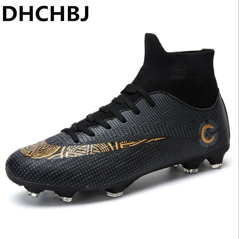 

New Adults Men's Outdoor Soccer Cleats Shoes High Top TF/FG Football Boots Training Sports Sneakers Shoes Plus Size 35-45