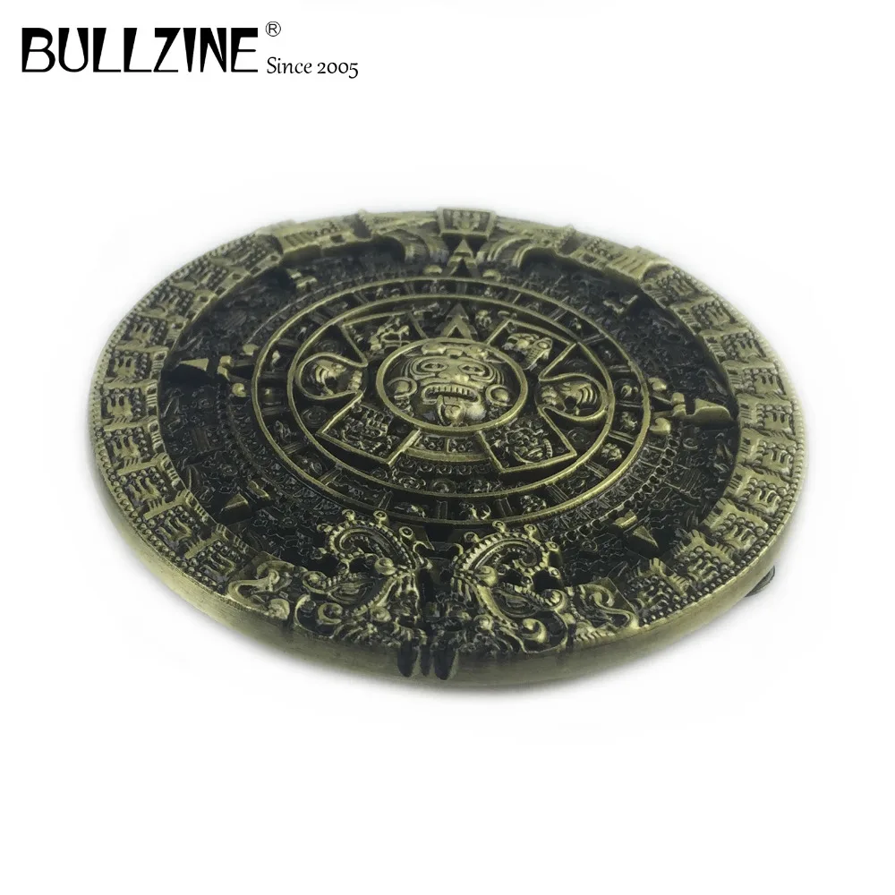Круглая пряжка для ремня Bullzine Aztec с календарем античной латунной отделкой