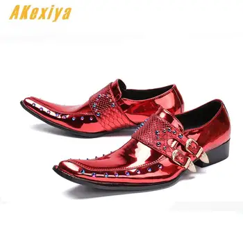 

Men luxury Designer high-quality Double buckle Punk rock Red rivet shoes Homecoming Male Wedding prom Formal Dress Shoes