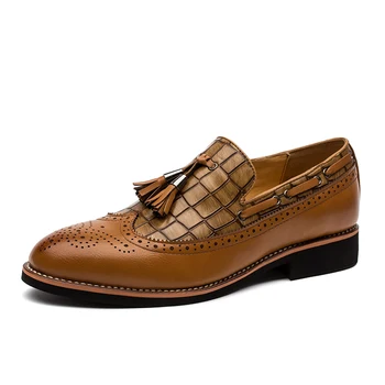 

Nice New Men Leather Shoes Fashion Prom Genuine Leather Dress Shoes Men Loafer Flat Oxford Shoes