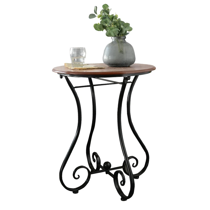 Metal Iron Wood Coffee Table Balcony Leisure Small Round Sofa Corner Small Corner Table