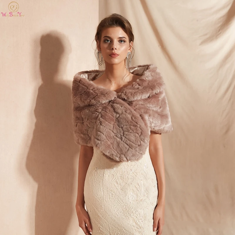 

Winter Autumn Wedding Wrap Bolero Bridal Accessory Party Cape 2019 Warm Thick High Quality Faux Fur Shawl Female Bridal Coat