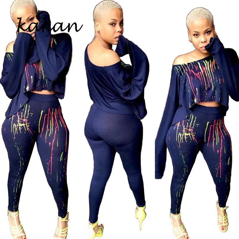 

Kakan fashion new printed jumpsuit two-piece irregular print sexy shoulder-shoulder jumpsuit suit