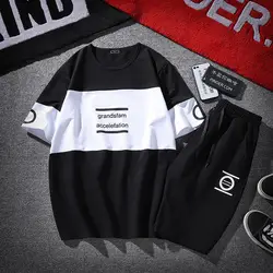 Новый Модный летний мужской спортивный костюм футболка с короткими рукавами + шорты хип-хоп спортивная одежда комплект из 2 предметов для