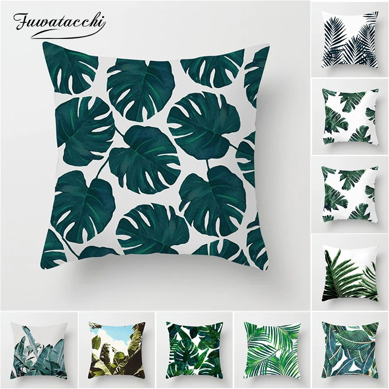 

Fuwatacchi Tropical Print Cushion Cover Plant Green Leaf Throw Pillows Case Car Chair Sofa Home Decor Pillows Cover Pillowcase