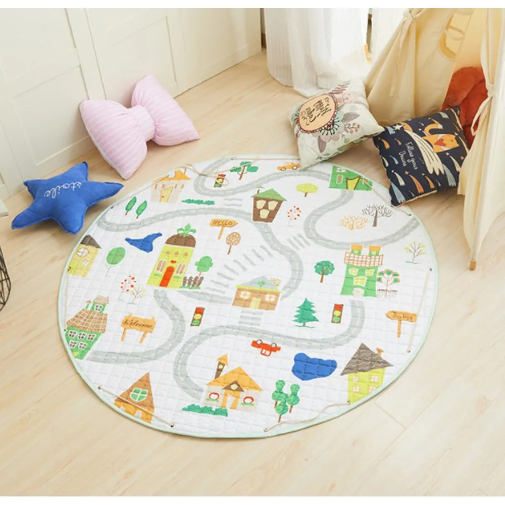 150cm Baby Soft Play Mat Game Blanket Pad Kids Play Carpet Climb Mat Crawling Mat Sundries Pouch Toys Storage Bag 