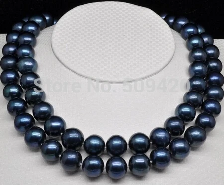 

Shipping Genuine Cultured 12-13mm AAA black pearl necklaces 32" (C0309)