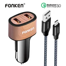 FONKEN Dual USB Car Charger QC3.0 Fast Phone Charger 36W Quick Charge 3.0 Car-Charger Adapter with Charging Cable for Phone