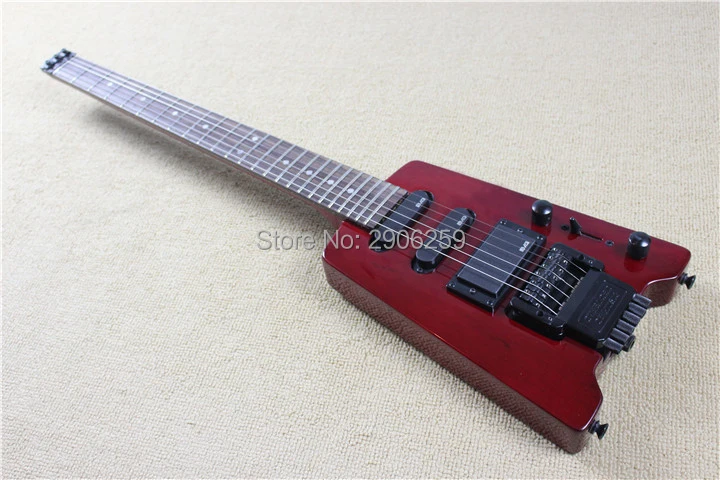 

New arrival MINI guitar.wine red color,one piece mahogany electric guitar without headstock. spirit guitar high quality free