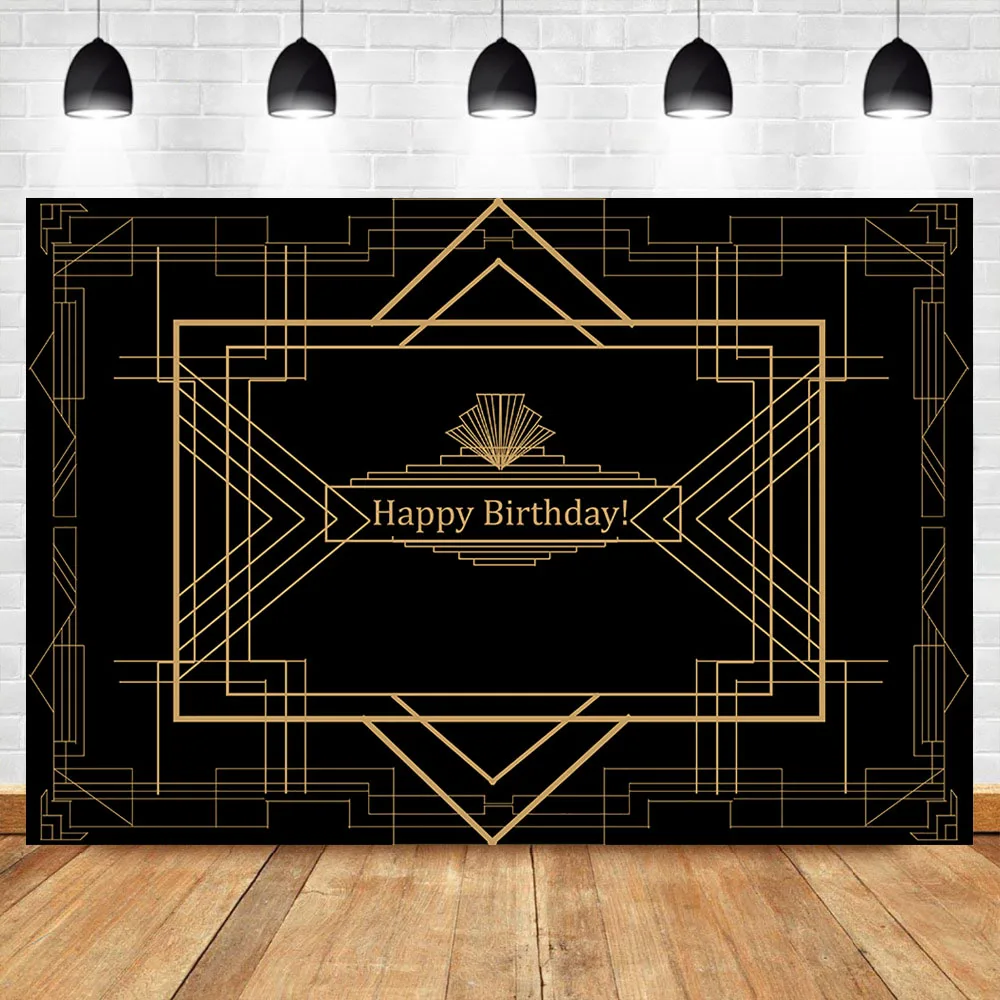 

Neoback Gatsby Happy Birthday Party Photo Background Black Gold Custom Photography Backdrops Studio Shoots